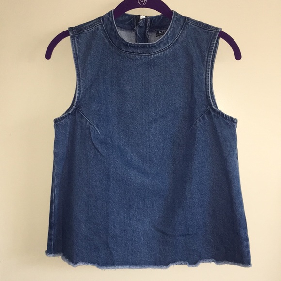 GAP Split Back Denim Top w/Zipper XS - Picture 2 of 6
